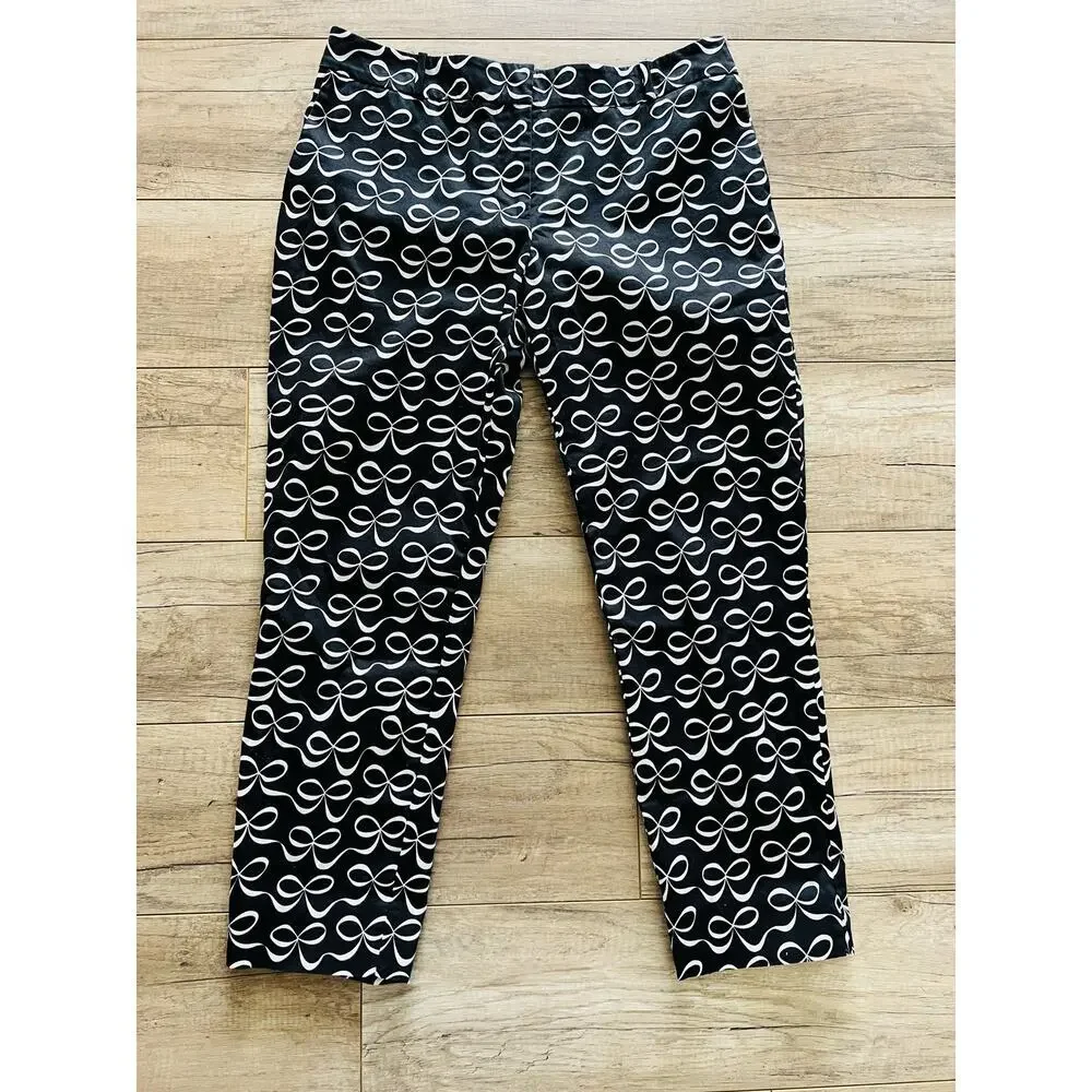 Kate Spade Women's Pants Crop Bow Print Black White 6